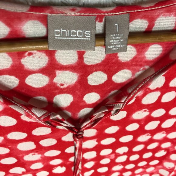 Chico's Nylon Red Polka Dot Casual Women's‎ Blouse Size 1 - Picture 2 of 3